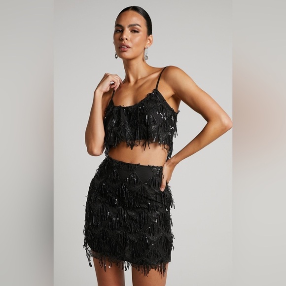 Showpo. Khrizza Sequin Diamond Mesh Black Costume/Party Mini Skirt size 14 - Picture 5 of 11